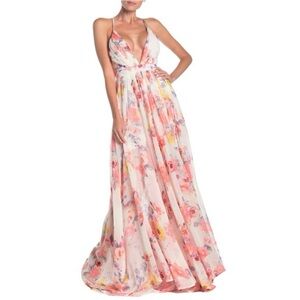 Meghan LA Jasper Ivory Enchanted Garden Floral Maxi Dress Gown Medium